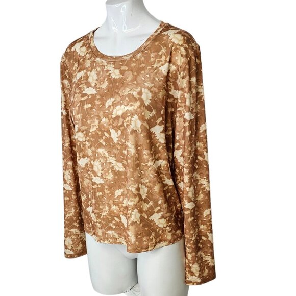 Aritzia Wilfred Hour Long Sleeve Shirt  Size XL Crew Neck Stretch Jersey Floral - Picture 2 of 7